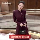裙子高智感穿搭 紫红色长袖 赢智尚法式 小资连衣裙女2025秋冬新款