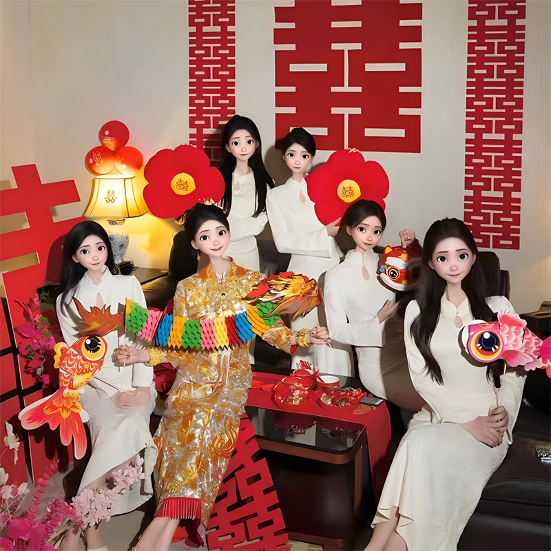 结婚晨袍拍照道具氛围感新娘团扇