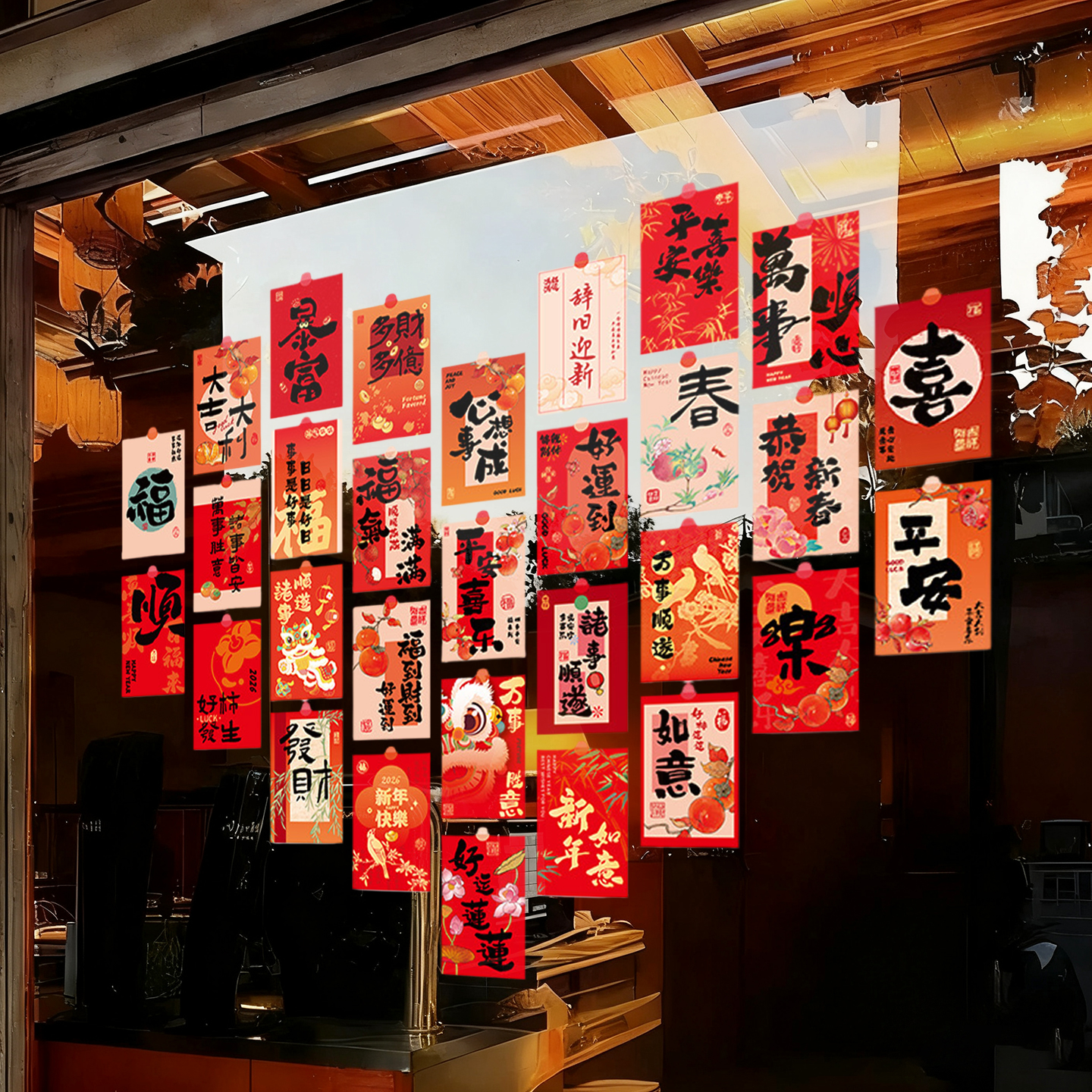 新年明信片氛围装饰玻璃橱窗贴纸