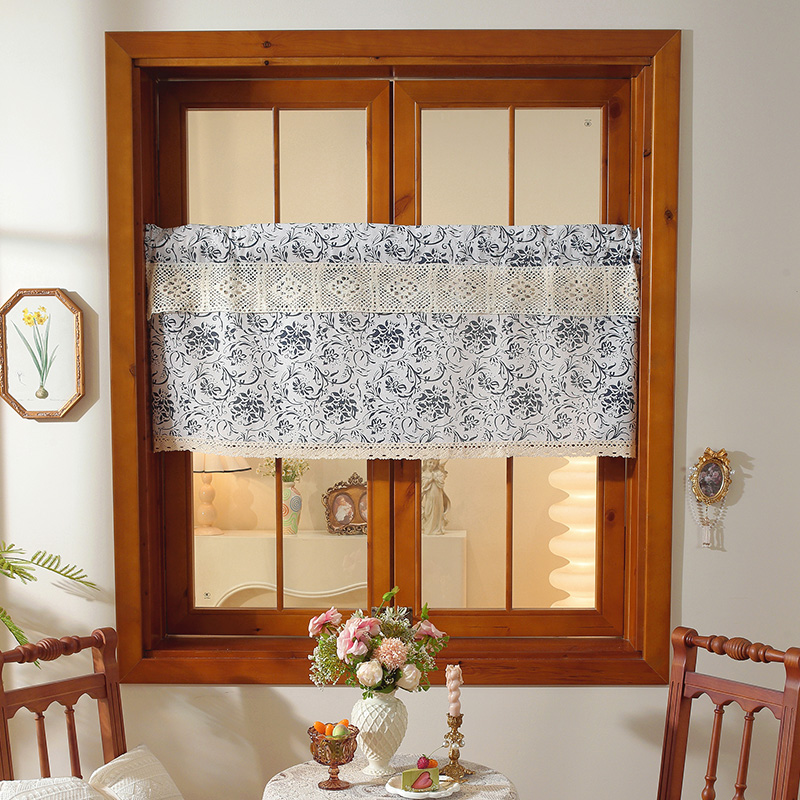 日式门帘棉麻家用客厅短帘隔断帘免打孔撑杆布帘厨房卧室阳台遮光