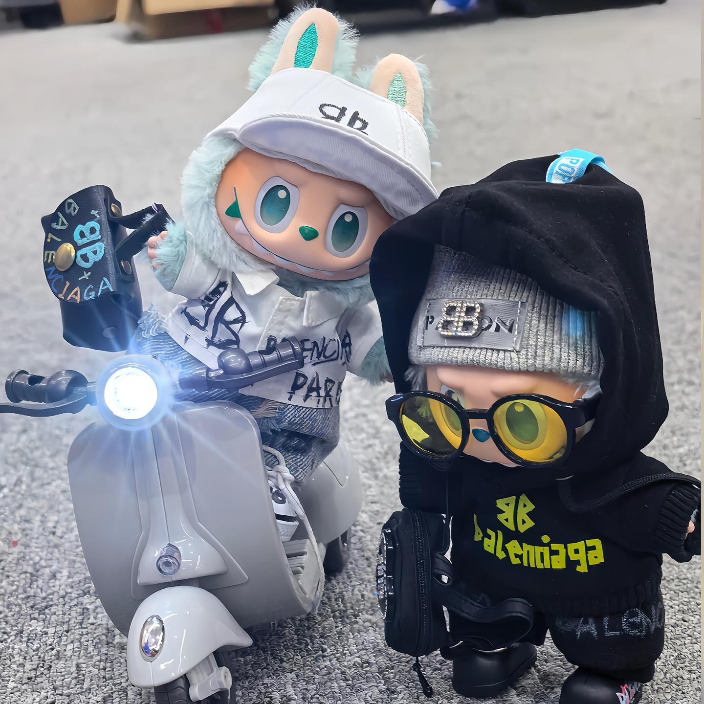 拉布布摩托车可爱搪胶公仔娃衣配件盲盒labubu可动炫酷技巧摩托车