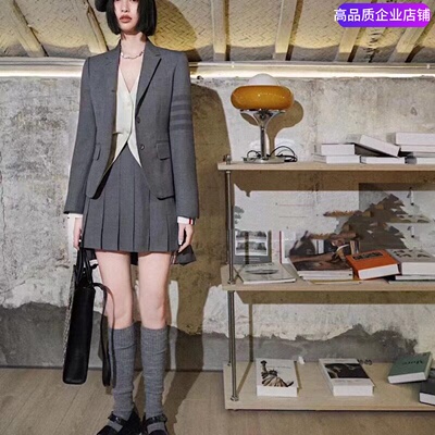 秋季款tb四杠条纹全羊毛西装短裙