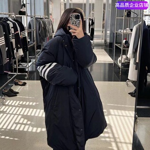 BEEWNE TB藏青色长款四杠宽松加厚羽绒服情侣款加厚羽绒派克大衣