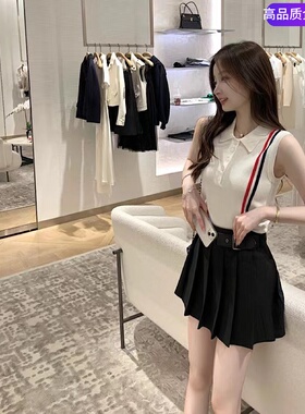 【赠运费险】THHB TB夏款针织背心短袖白色POLO翻领无袖显瘦上衣