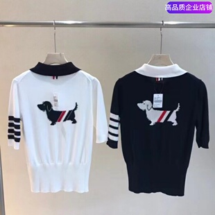 THHB TB四杠短袖小狗polo衫提花刺绣百搭翻领针织t恤修身薄款上衣