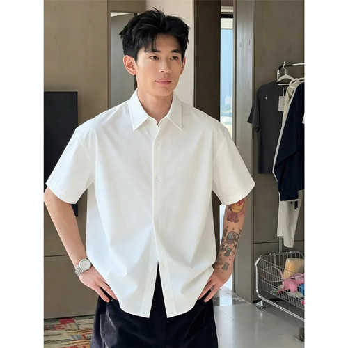 大码300斤白色冰丝短袖衬衫男