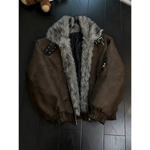 特大码300斤美拉德十字架座山雕毛领棉衣外套男冬季加厚保暖棉服2