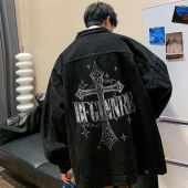 夹克2 秋冬工装 特大码 300斤欧美高街hiphop潮牌十字架牛仔外套男款