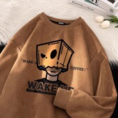 特大码 300斤麂皮绒卫衣男装 秋冬青少年复古百搭重磅无帽外套上衣2