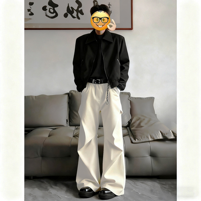 300斤褶皱西裤男款高级感阔腿裤