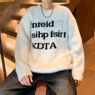 特大码300斤国潮牌美式字母毛衣男女秋冬季宽松慵懒风情侣针织衫2