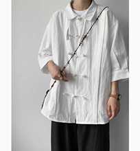 特大码300斤新中式复古棉麻纯色衬衣男夏季宽松休闲盘扣短袖衬衫2