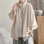 上衣2 男士 300斤新中式 特大码 薄款 衬衫 夏季 国风唐装 短袖 宽松七分袖