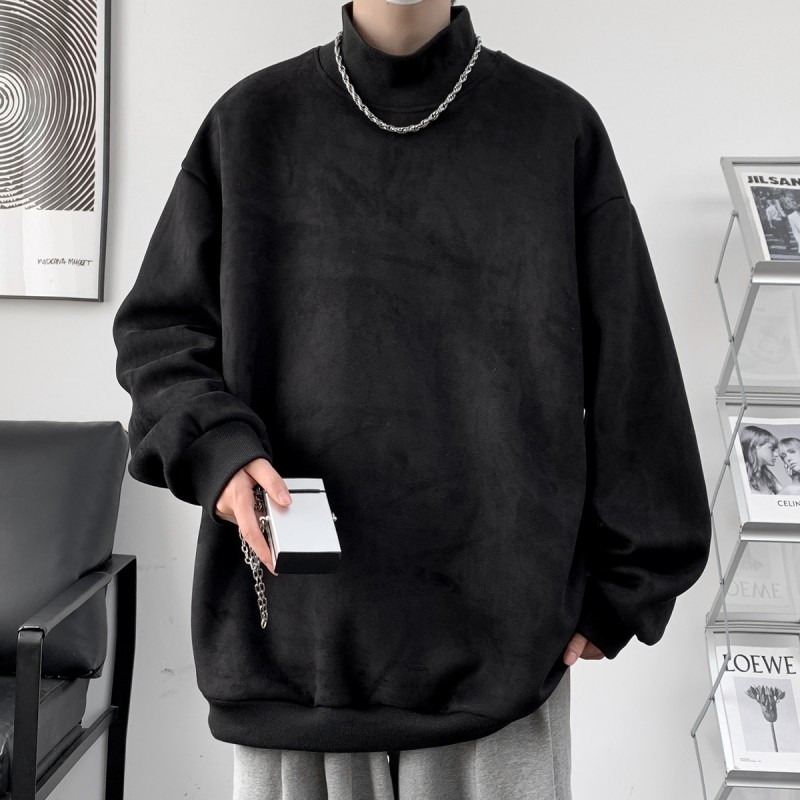 大码300斤黑色重磅半高领男卫衣