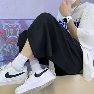 大码300斤冰丝薄款七分裤男女夏季新款宽松短裤男港风阔腿休闲裤