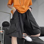 黑色工装 男夏季 薄款 300斤大码 宽松美式 胖子休闲五分2