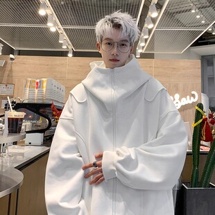 特大码300斤开衫卫衣男款春秋高级感痞帅美式重磅宽松连帽衫外套2