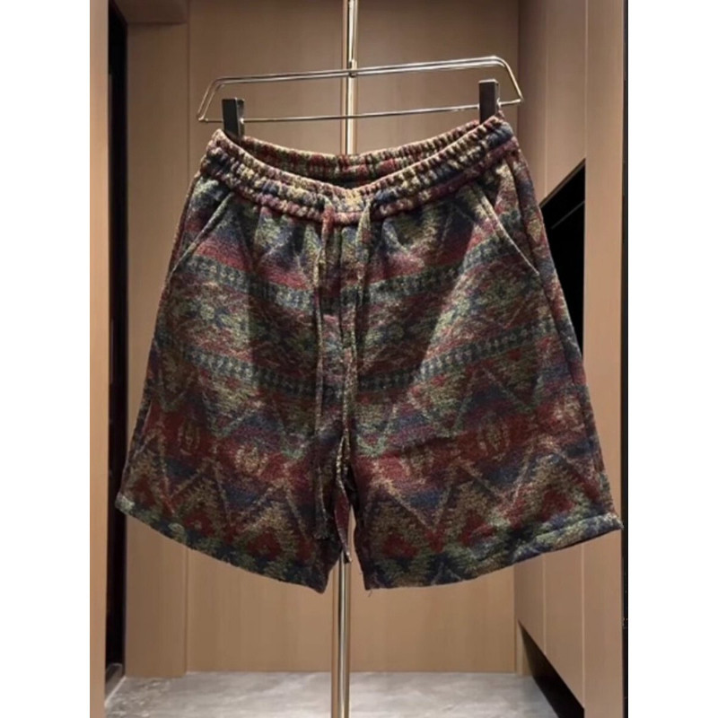 特大码300斤民族风提花印花短裤男女装夏季针织宽松休闲五分中裤2