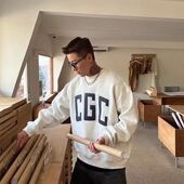 特大码 300斤大字母印花重磅加绒加厚圆领卫衣男秋冬长袖 情侣外套2