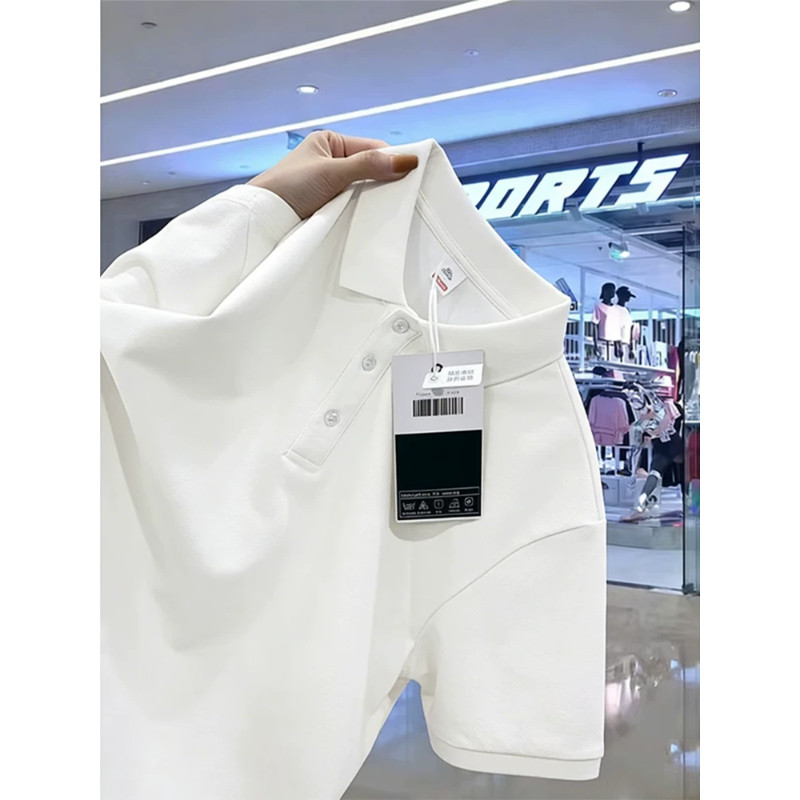 大码300斤纯白色短袖POLO衫男夏季商务衬衫翻领T恤潮牌高级感半袖