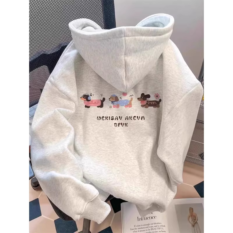 大码300斤腊肠狗印花连帽卫衣