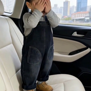 儿童宝宝牛仔裤背带裤冬款加绒男童女童洋气百搭童装裤子外穿潮流