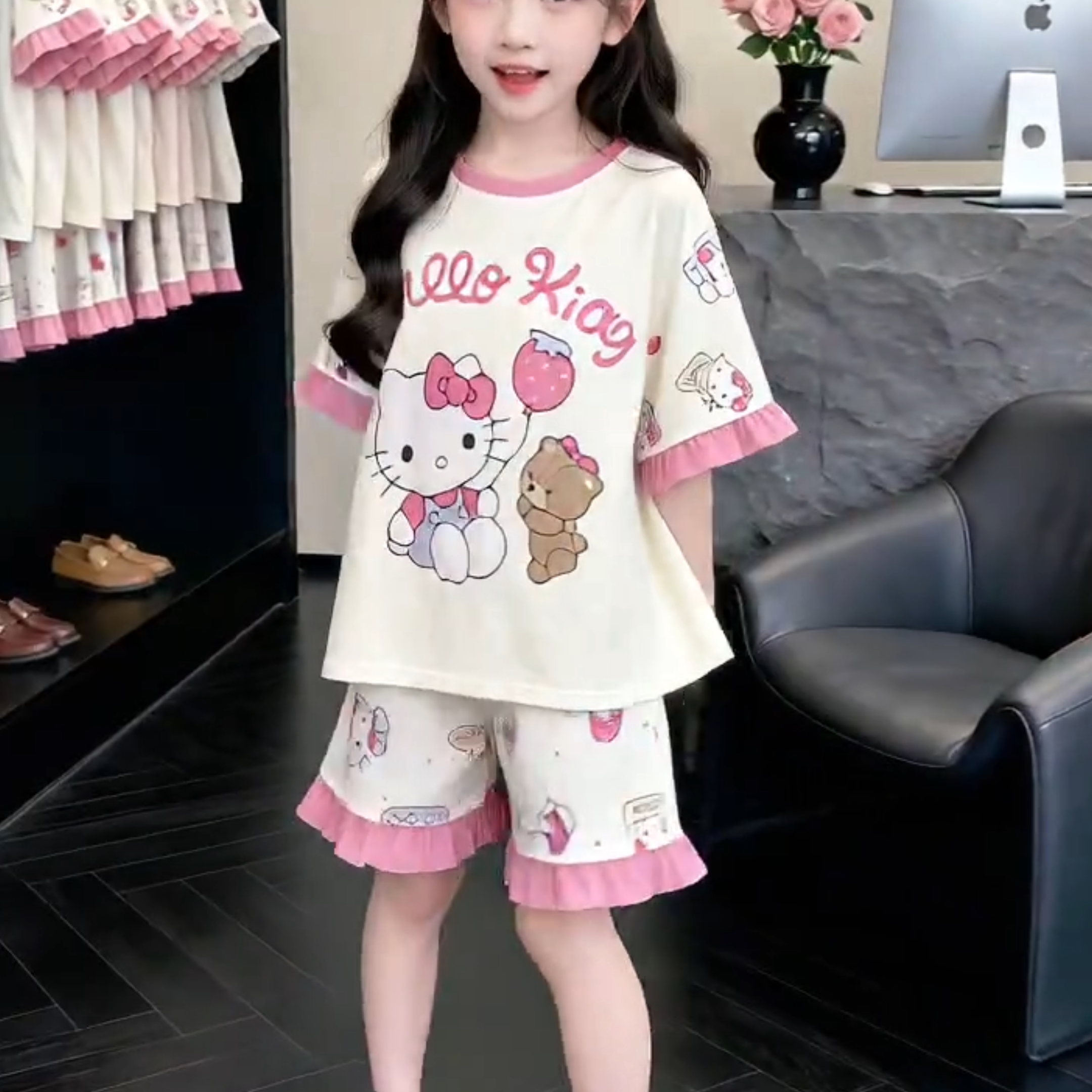 女童纯棉夏季薄款短袖家居服套装