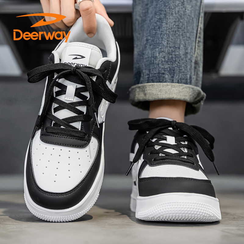 德尔惠男鞋黑白熊猫休闲板鞋男款