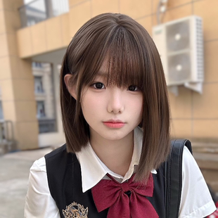 纤韵佳人假发女冷棕色Lolita短发时尚一刀切波波头甜美自然全头套