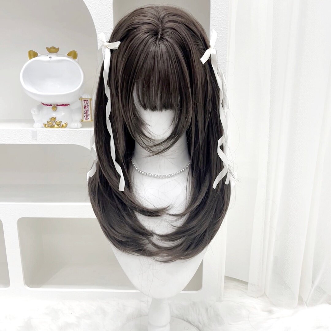 纤韵佳人假发女冷棕色60cm长直发高层次jk萝莉Lolita女假发全头套