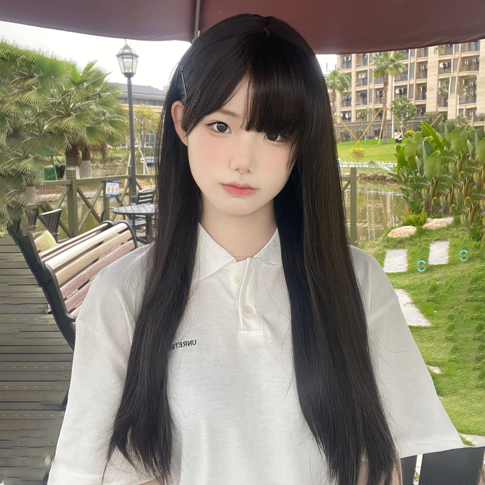 纤韵佳人假发女长发棕色长直发圆脸lolita自然全头套黑长直假发