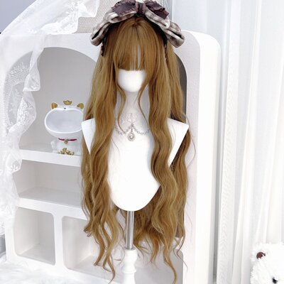 纤韵佳人假发女金棕色lolita水波纹卷jk网红少萝全头套式80cm卷发