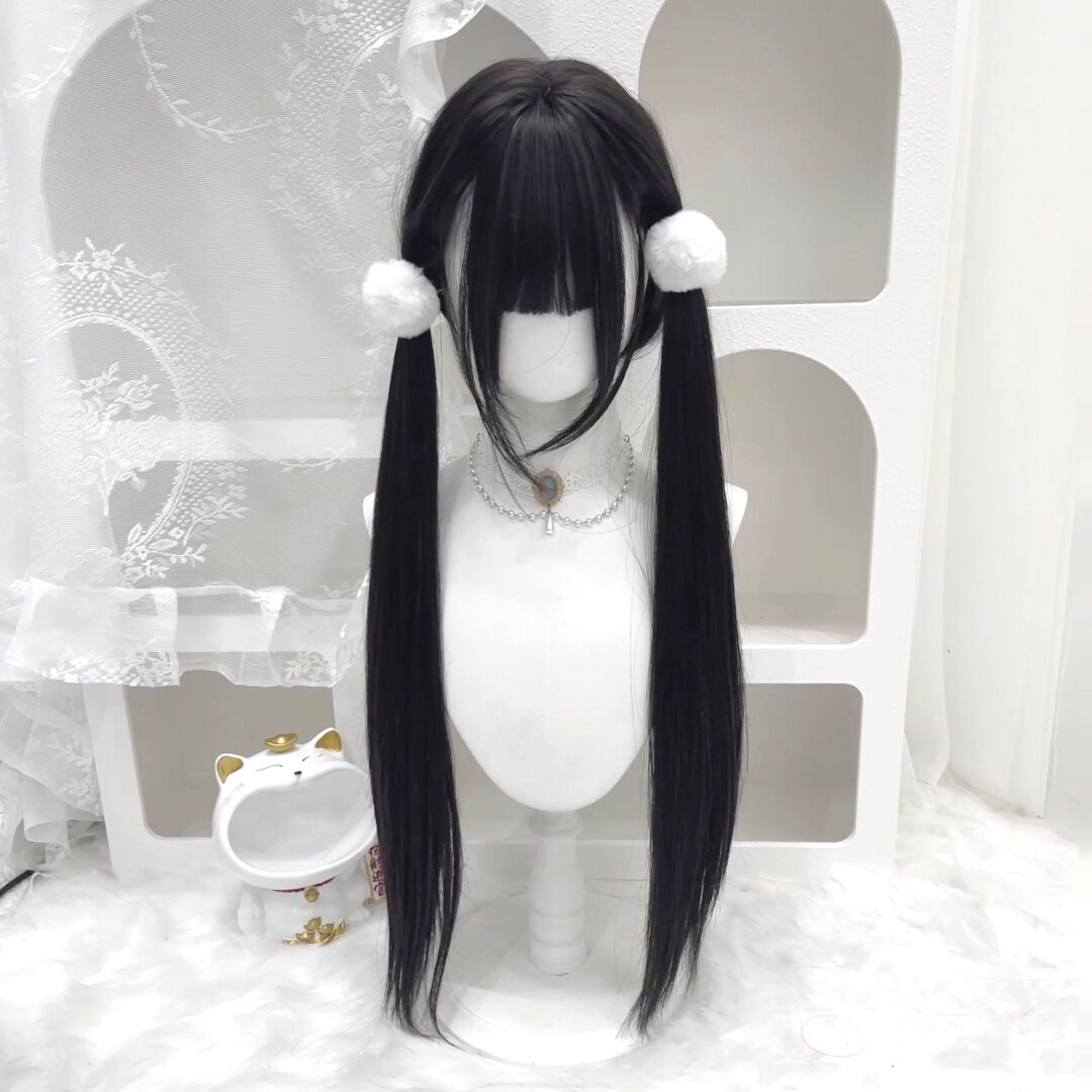 【初恋情书】纤韵佳人假发女80cm黑长直双马尾lolita长直发全头套