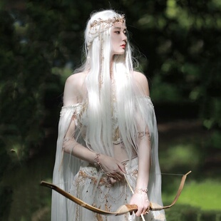 纤韵佳人假发长发纯白色古风cos男女通用直发中分刘海自然全头套