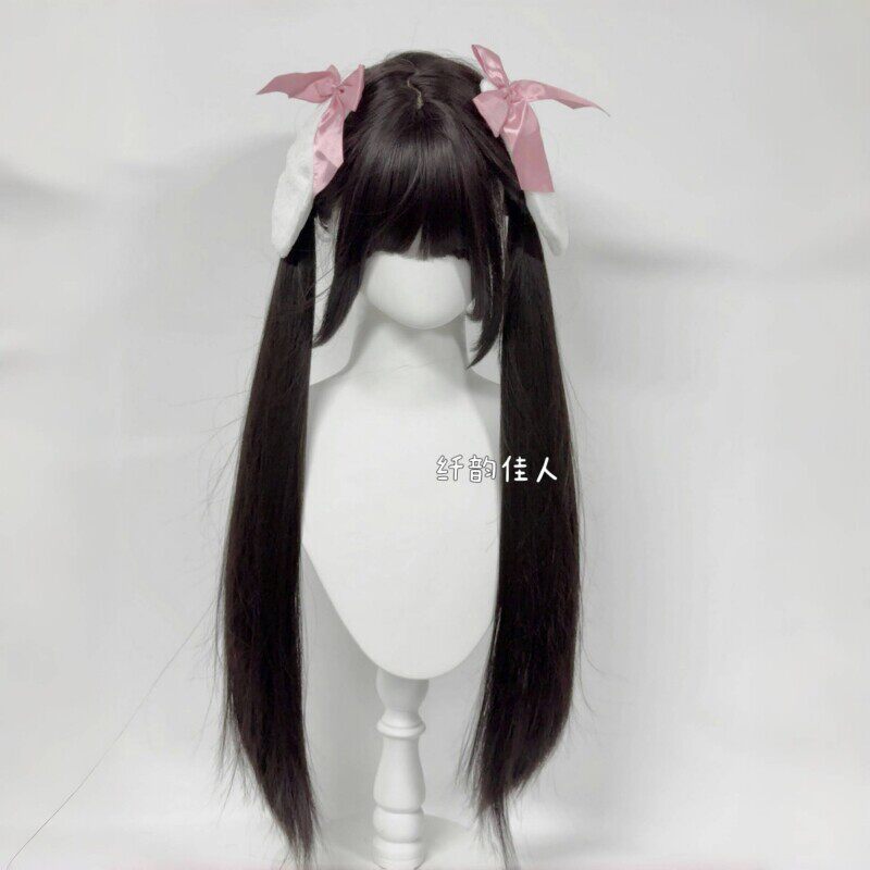 纤韵佳人假发女黑棕Lolita软妹jk85cm长直发齐刘海自带鬓角全头套