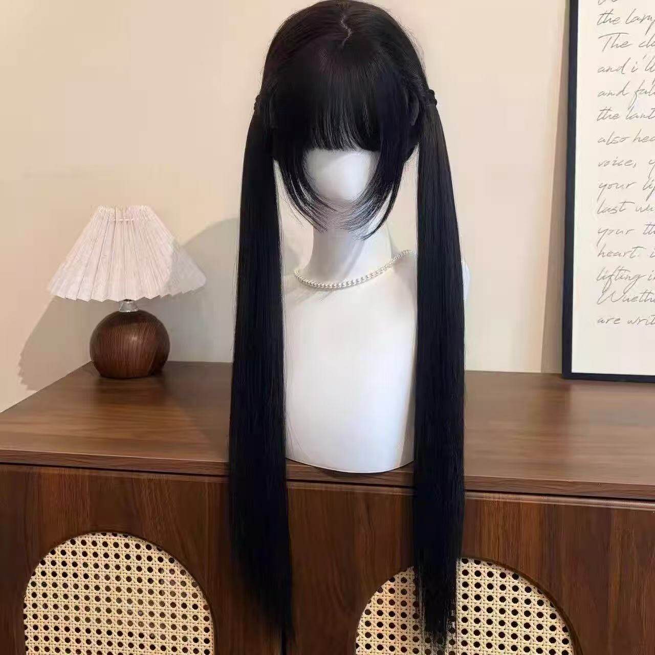 假发女长发Lolita齐刘海黑长直80cm少萝甜妹长直发日系jk全头套式