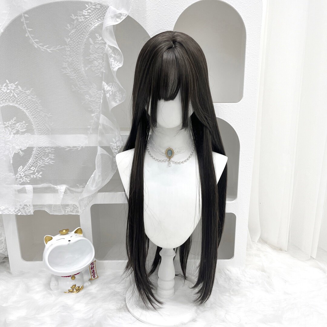 纤韵佳人假发女Lolita齐刘海冷棕色80cm少萝长直发日系jk全头套式