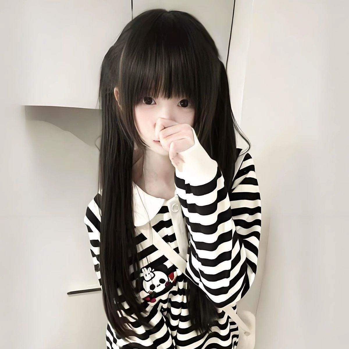 【初恋情书】纤韵佳人假发女70cm黑长直双马尾lolita长直发全头套