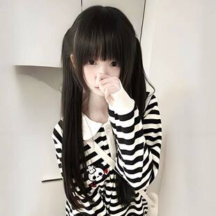 【初恋情书】纤韵佳人假发女70cm黑长直双马尾lolita长直发全头套