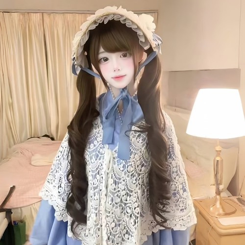 纤韵佳人假发【扎好双马尾】全头lolita冷棕色长卷发80CM网红少萝