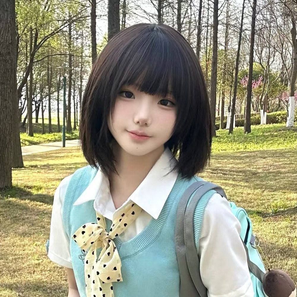 纤韵佳人假发女黑棕色短发甜妹jk漫画少女Bobo头顶心头皮全头套