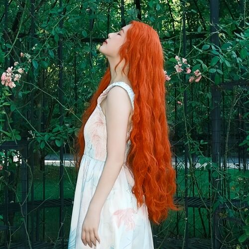纤韵假发女85CM超长发脏橘色中分卷发洛丽塔羊毛卷写真cos全头套