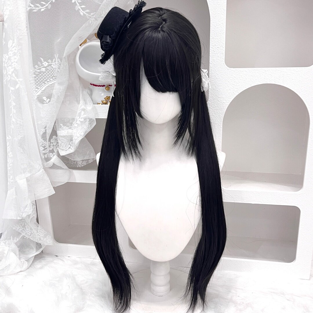 纤韵佳人Lolita双马尾日系假发女精修鬓角长直发日常黑长直全头套