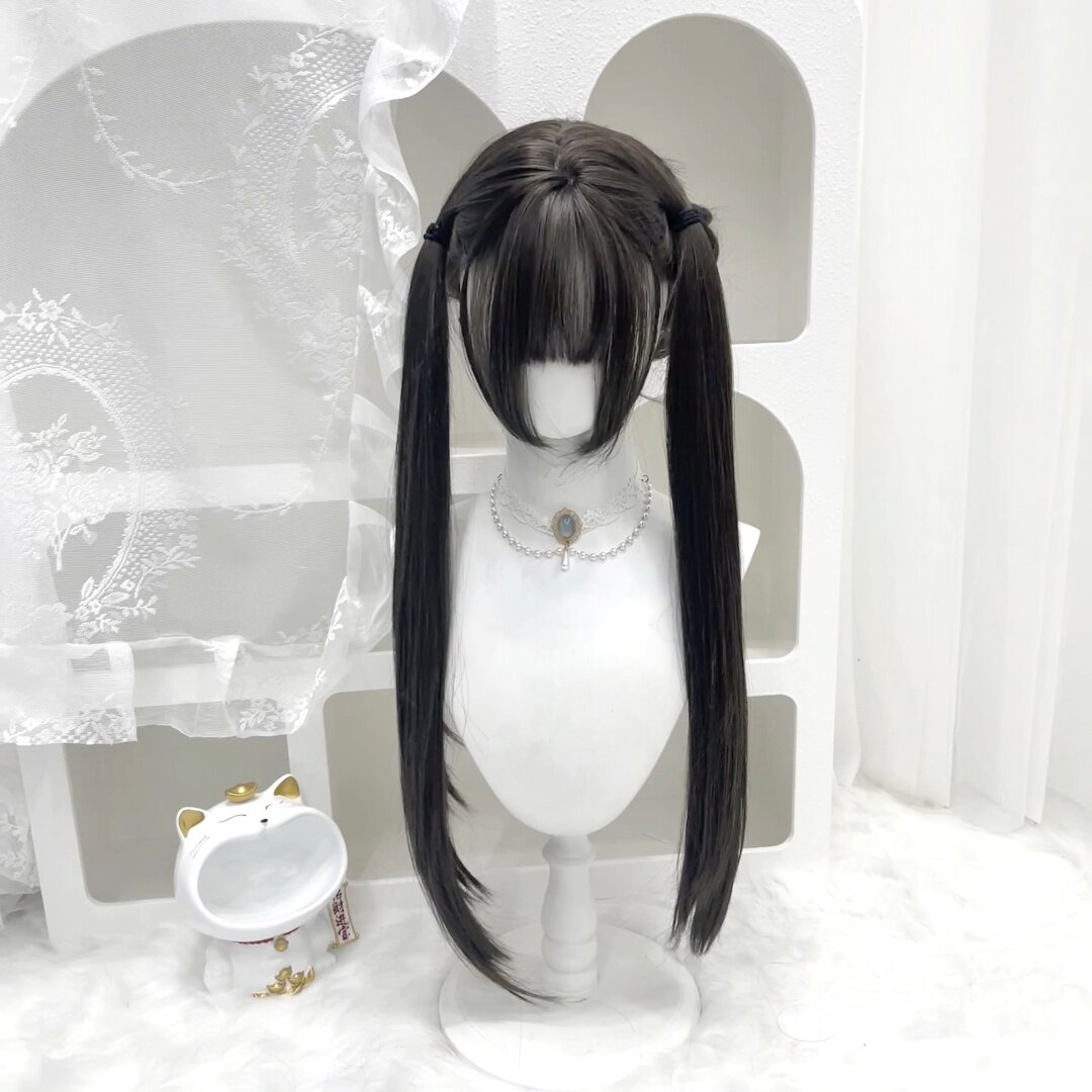纤韵佳人假发女80cm长直发Lolita双马尾甜美冷棕色jk减龄全头套式