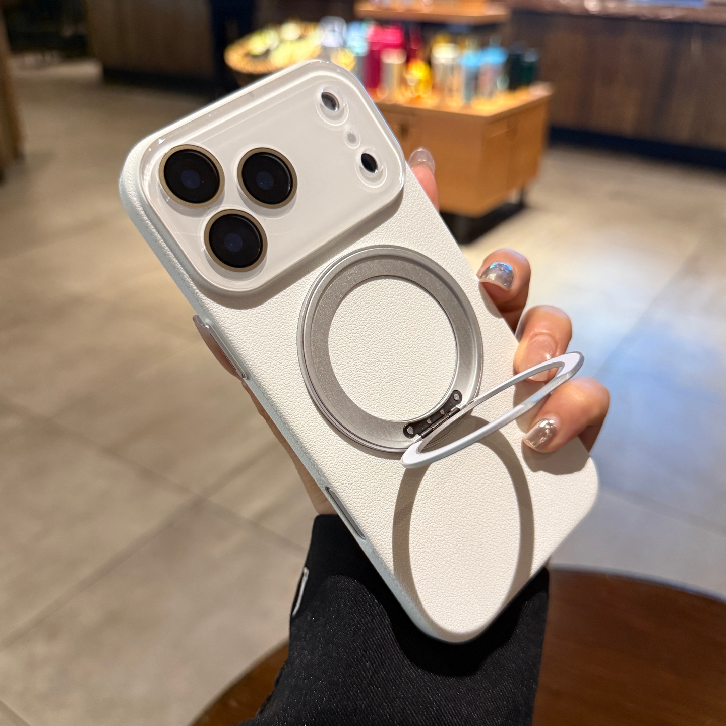 适用苹果17promax手机壳iphone16pro带旋转磁吸支架plus镜头膜全包15新款13PM纯色荔枝纹14女12Magsafe保护套