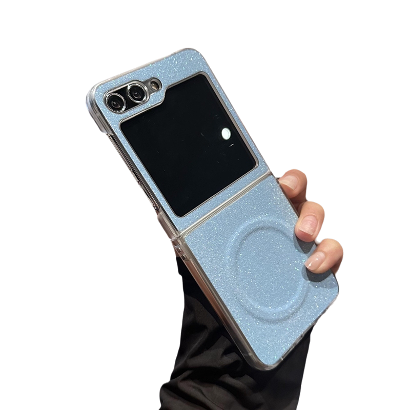 磁吸无线充电适用三星zflip5手机壳Galaxy Z Flip6折叠屏zflip3/4全包防摔超薄保护套蓝色皮质闪粉女简约高级