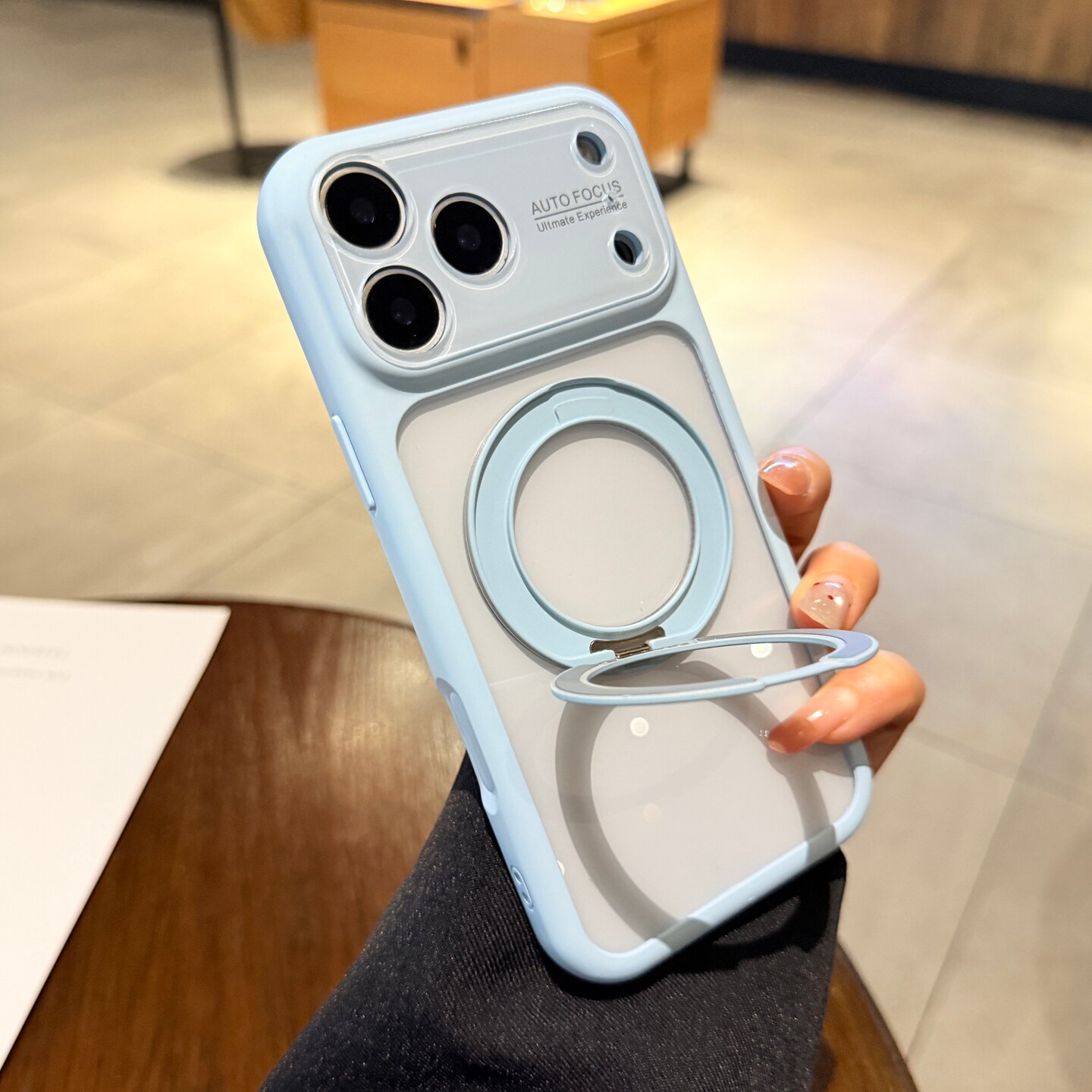 旋转支架支点壳适用苹果17promax磁吸手机壳iphone16ProMax新款蓝色透明液态玻璃15硅胶软边全包大视窗保护套