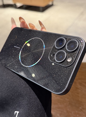 适用苹果16promax手机壳Magsafe磁吸iPhone15pro新款极光镭射CD纹13闪粉黑色14PM高级感11镜头膜全包12保护套