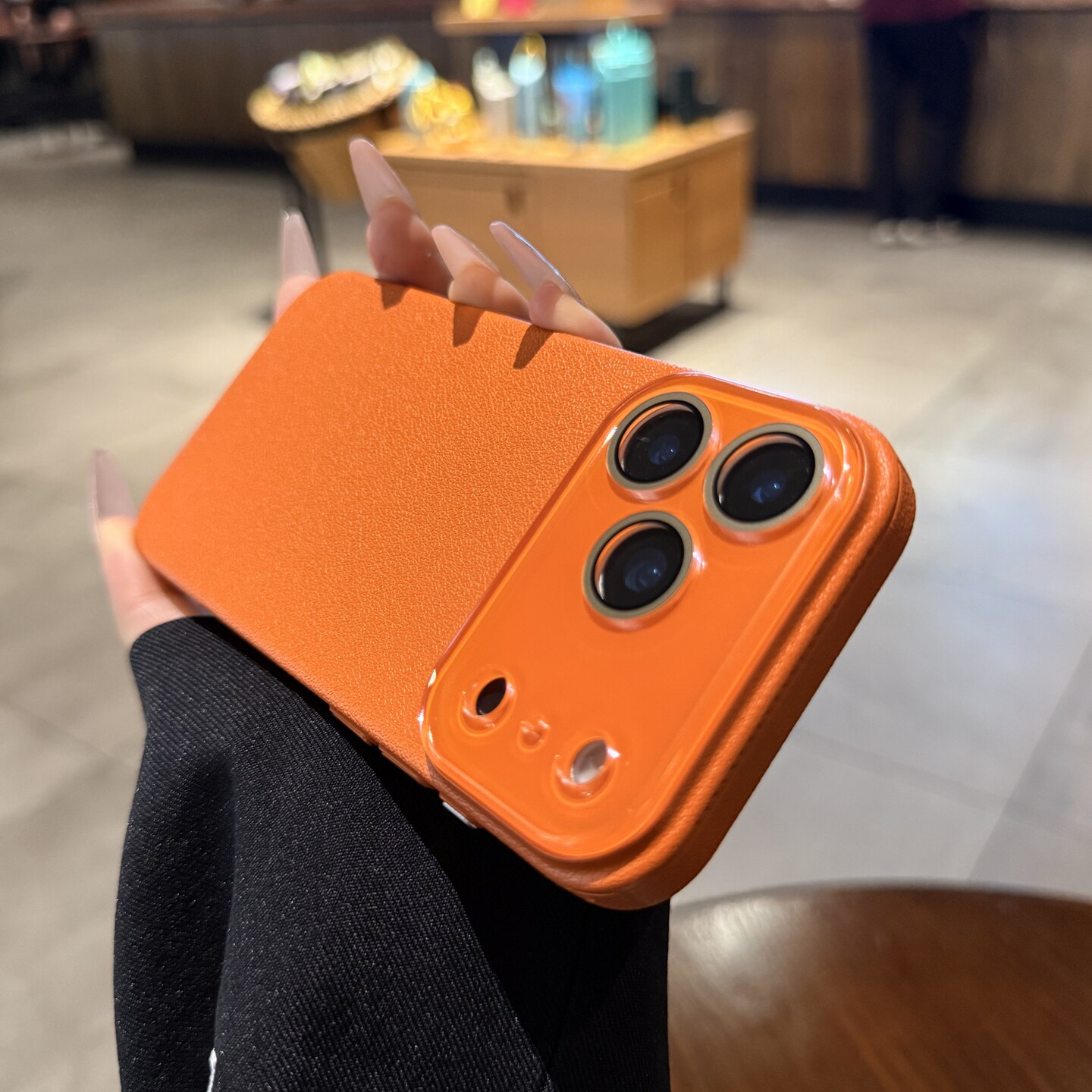 适用iphone17pro手机壳17promax星宇橙色荔枝纹硬壳15苹果16promax新款14简约12镜头全包plus防摔女13保护套