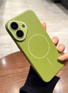 全包带镜头膜适用iphone16promax手机壳15pro苹果14新款细圈磁吸plus肤感磨砂13pro简约豆蔻绿色12PM保护套女